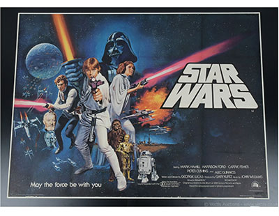 Star Wars 1977 Pre-Oscars restored linen backed British Quad poster, Good Plus to Excellent. 30