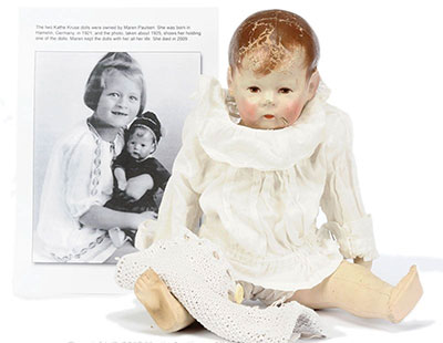 Kathe Kruse No.1 Cloth Doll, German, early 1920's, moulded cloth face with finely oil-painted