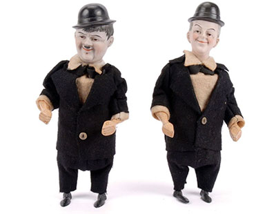 Laurel & Hardy clockwork character dolls: Attributed to Hertwig & Co