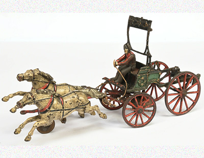 Cast iron horse drawn wagon, unknow maker (possibly Wilkins or Dent), age relate wear to paint