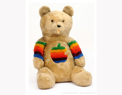 Apple Computer rare vintage teddy bear, 1984, made by Clara Toys