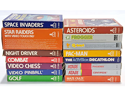 Atari, a boxed group of retro Atari electronic game cartridges