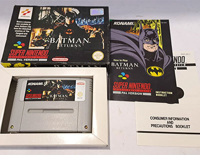 Konami, a boxed Batman Returns for the SNES (PAL Version).