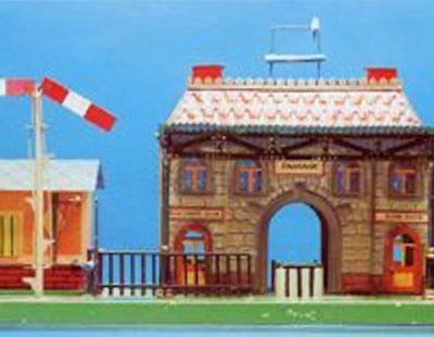 Marklin early tinplate Station complex - central stone effect two storey station building,