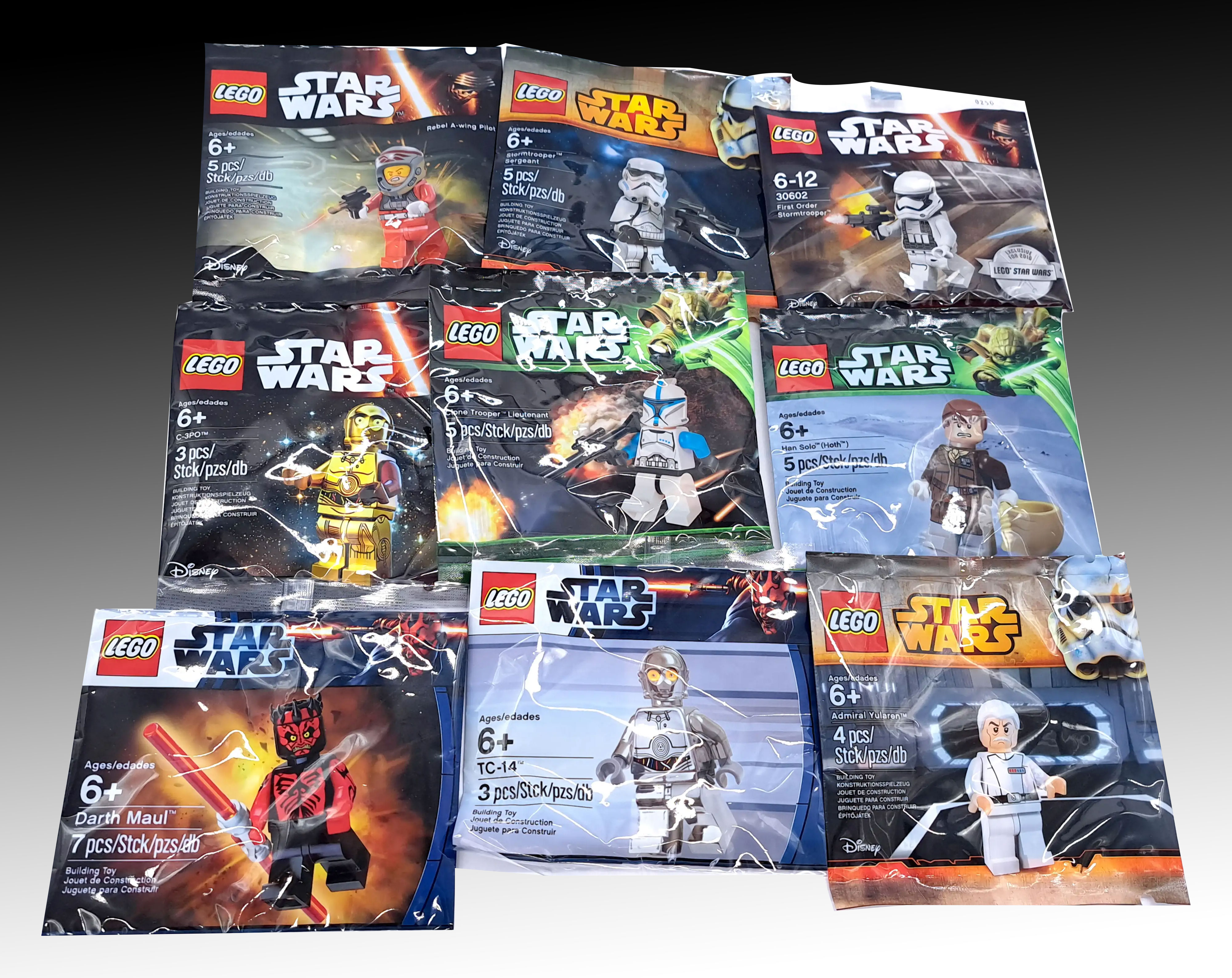 Collection of 9 Sealed Lego Star Wars Sets Minifigure Polybags (All Mint)