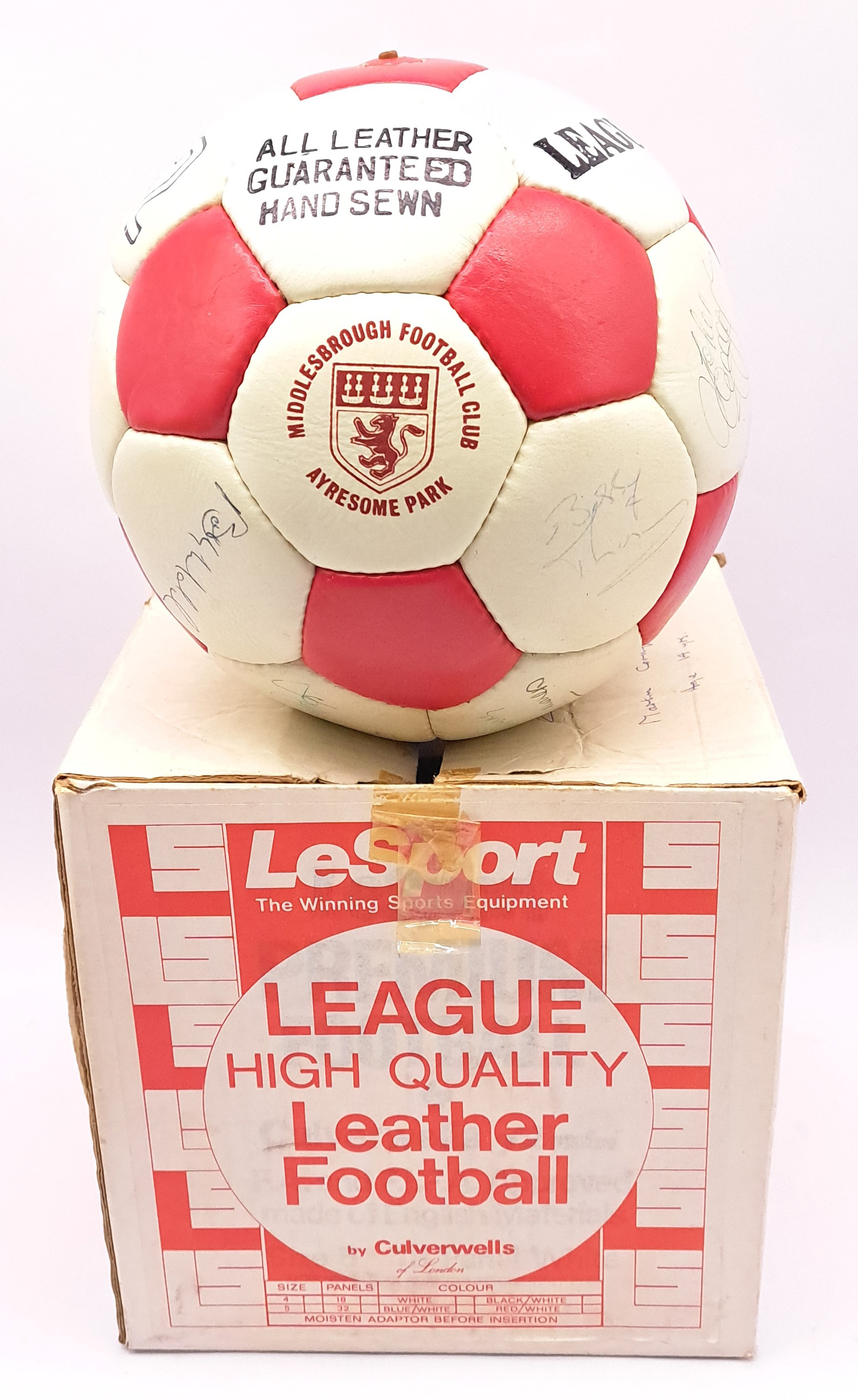 Middlesbrough Football Club, signed Autographed Football dating from Early 1980s with signatures