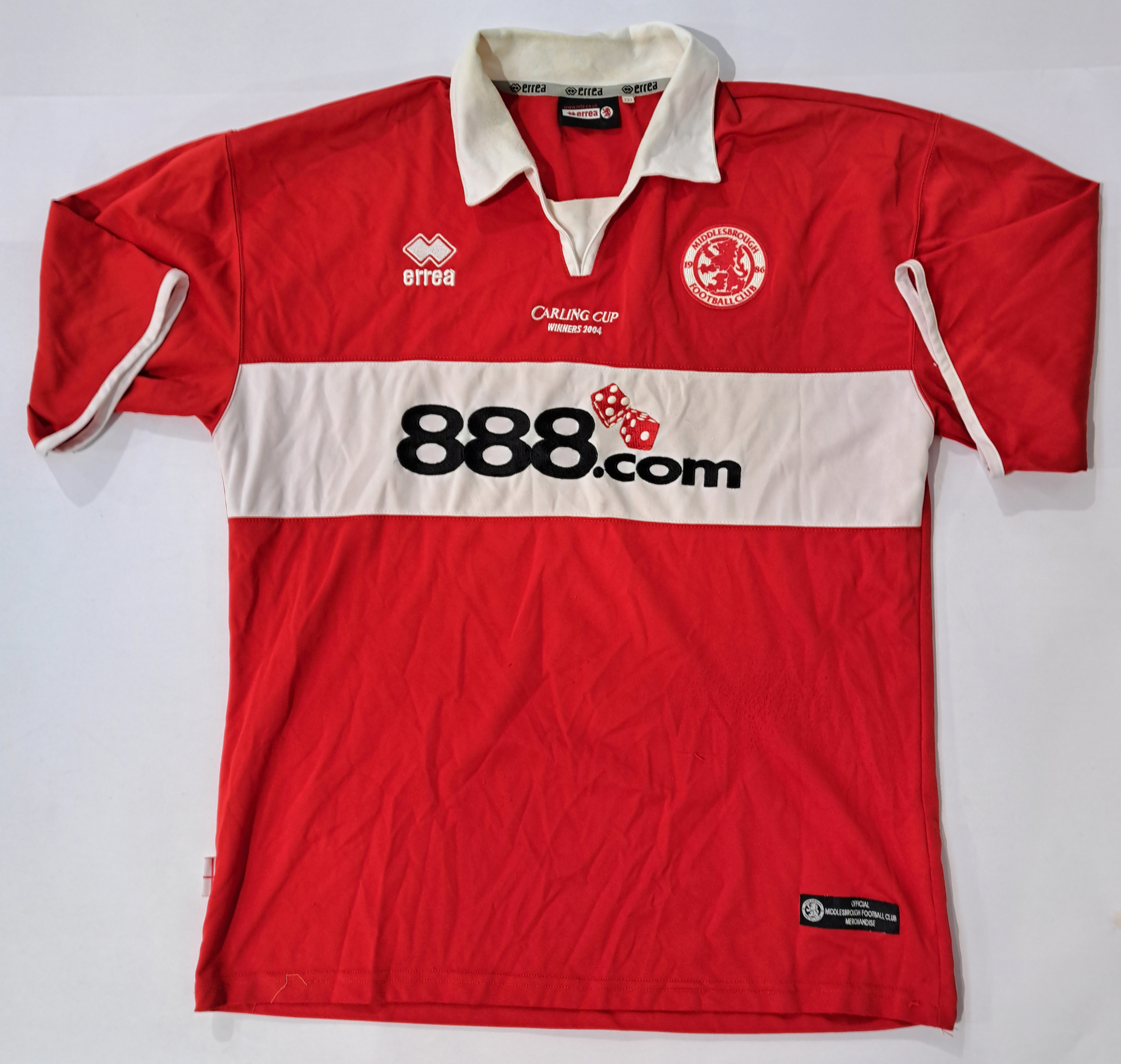 Middlesbrough Football Shirt 2004/05. Carling Cup Winners 2004 Special Issue Home Shirt Red/White