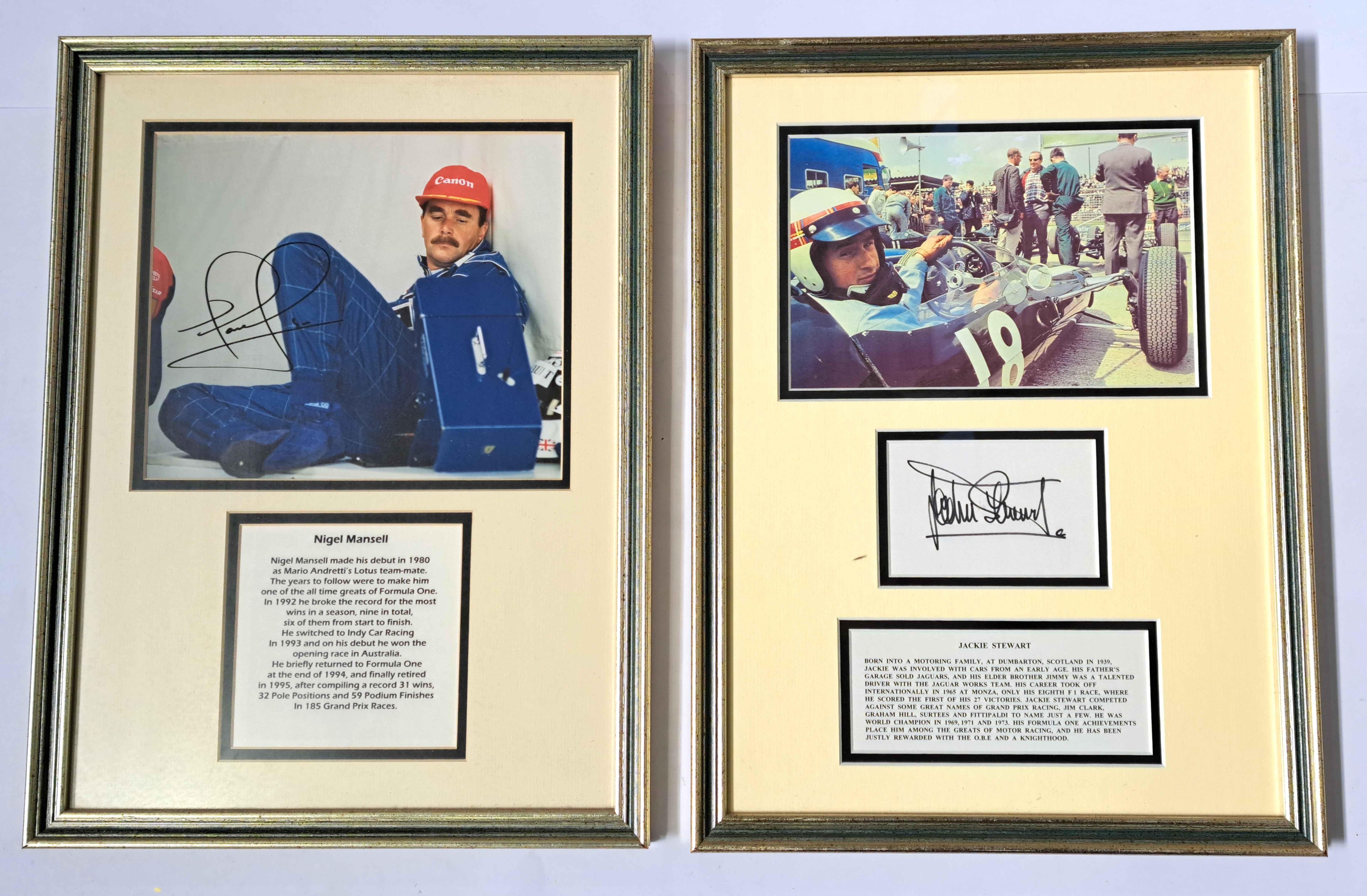 Motor Racing/Formula 1 Memorabilia, a pair of signed framed mounted signatures comprising of 