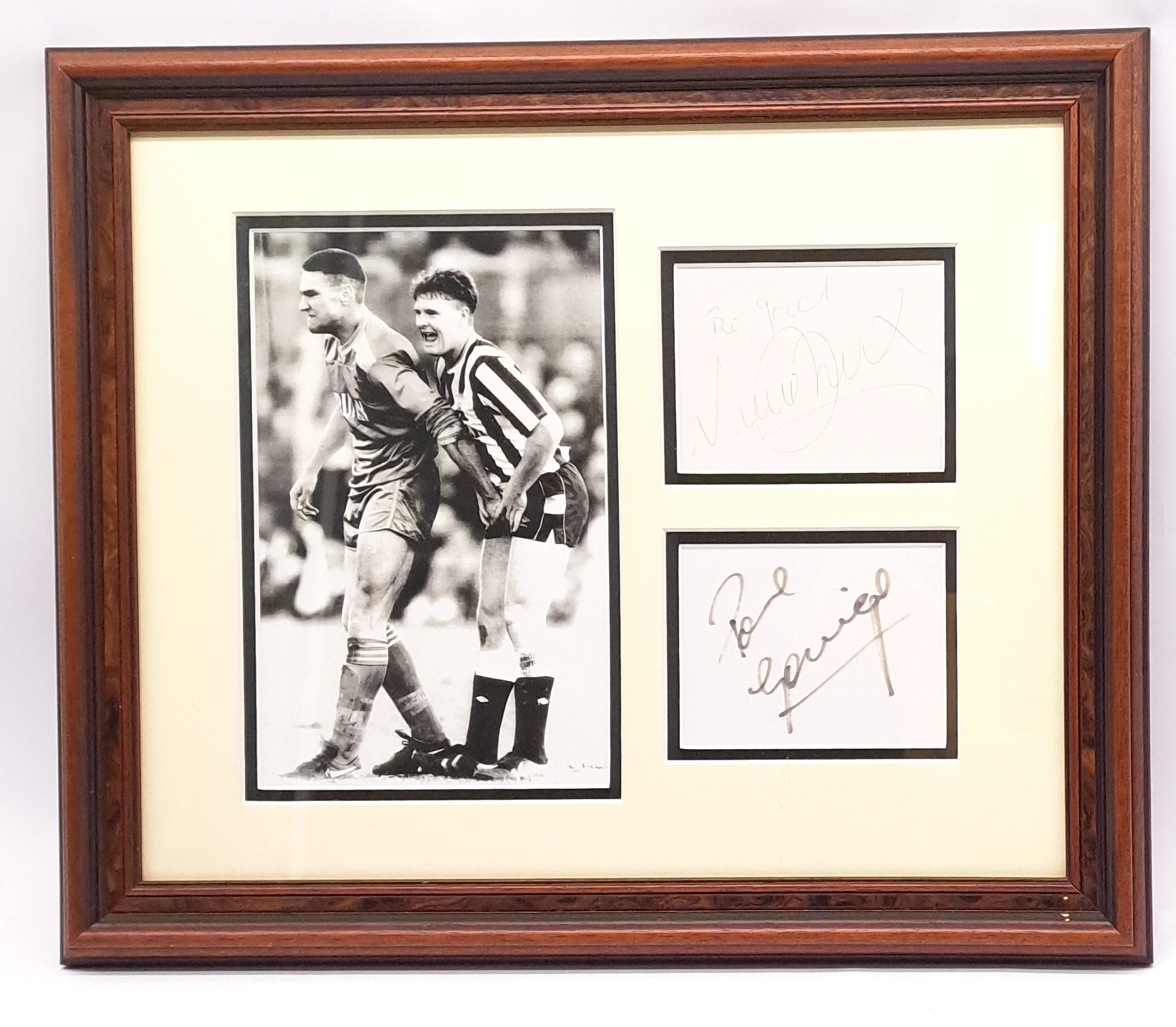 signed framed mounted Vinnie Jones & Paul Gascoigne Signatures along with mounted photograph