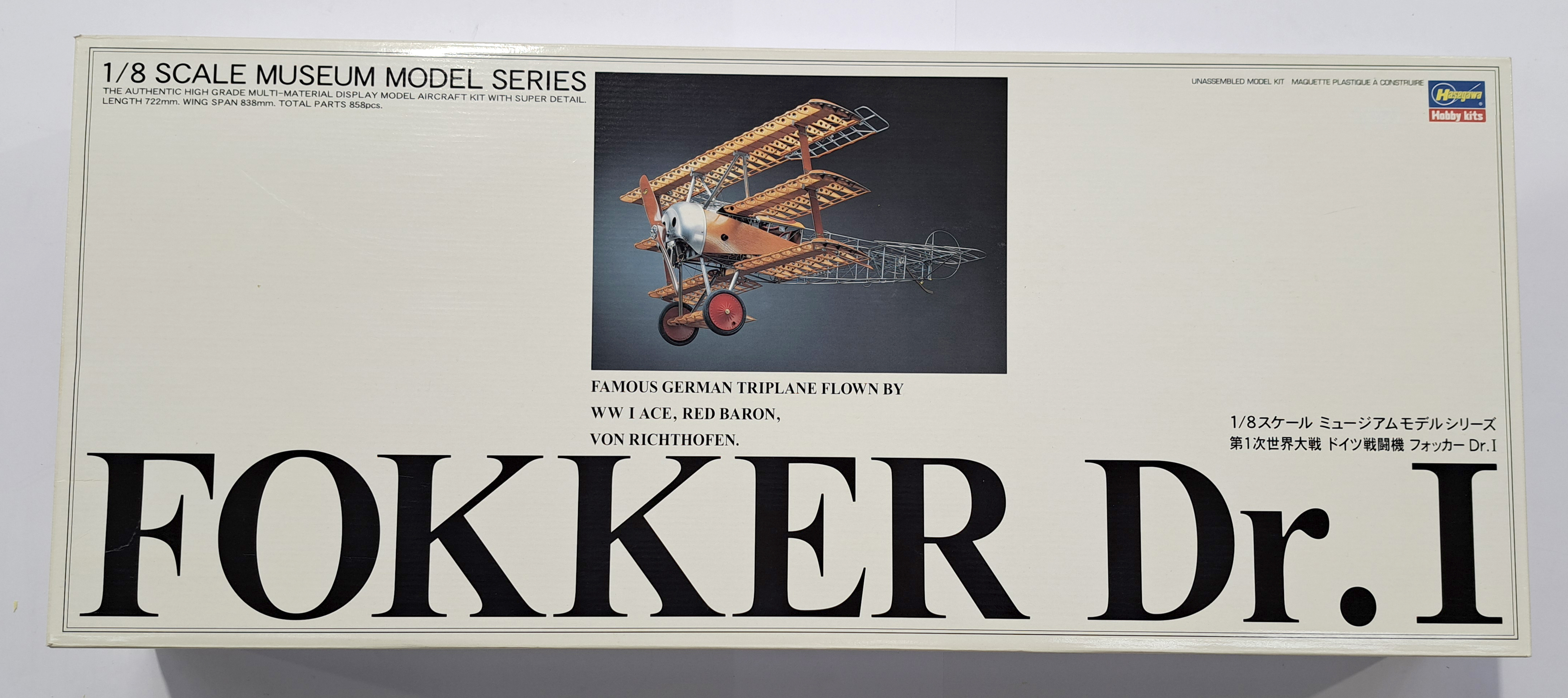 Hasegawa 1:8 Scale Museum Model Series Fokker Dr.I multi material model kit